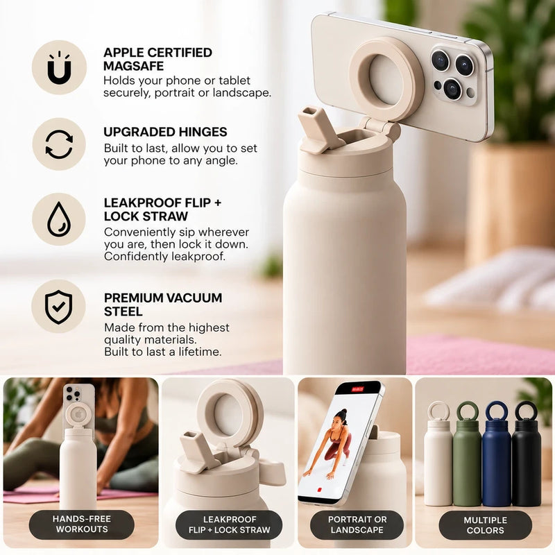 Insulated Water Bottle with Magnetic Phone Mount