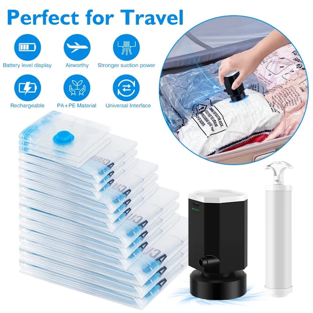 Travel Vacuum Storage Bag Set with Electric Pump