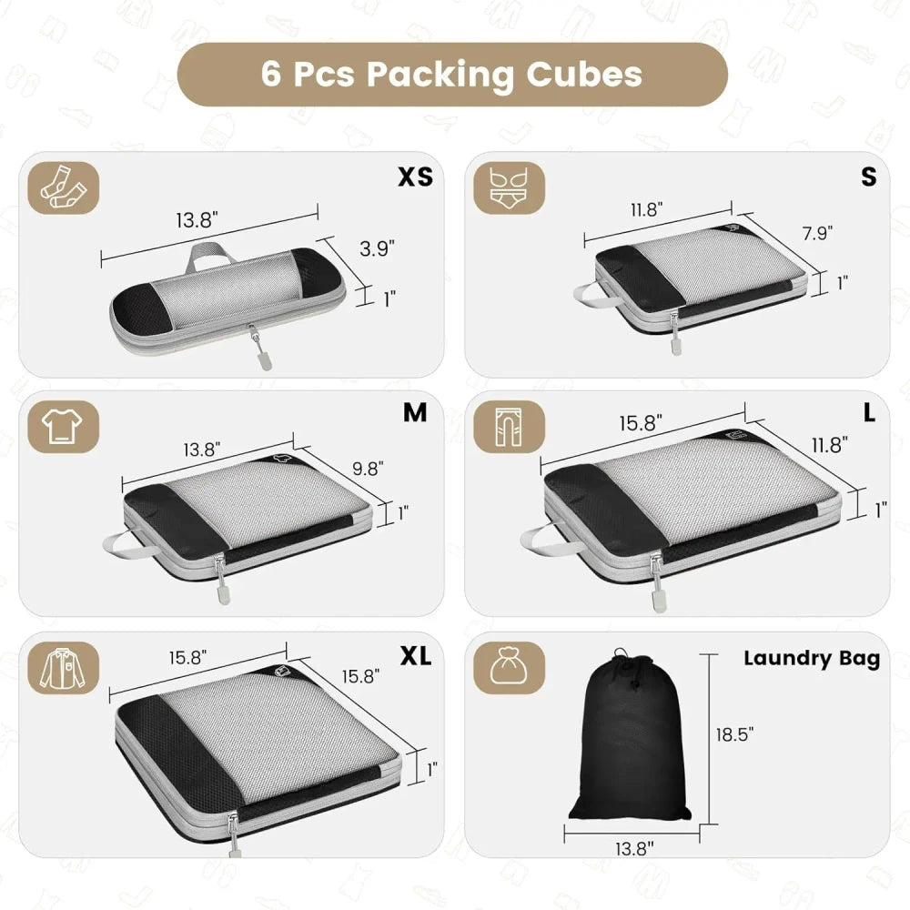 Travel Compressed Packing Cubes Storage Organizer Set