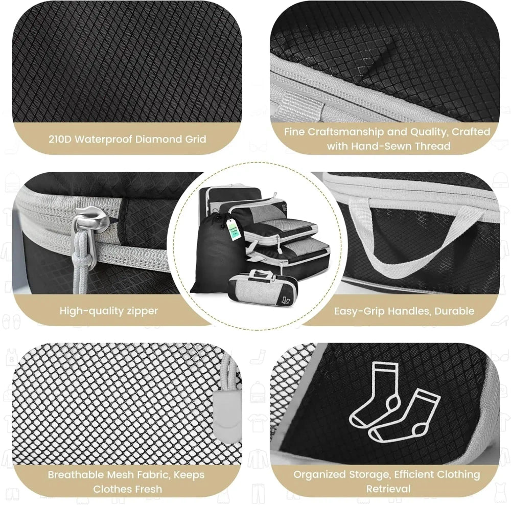 Travel Compressed Packing Cubes Storage Organizer Set